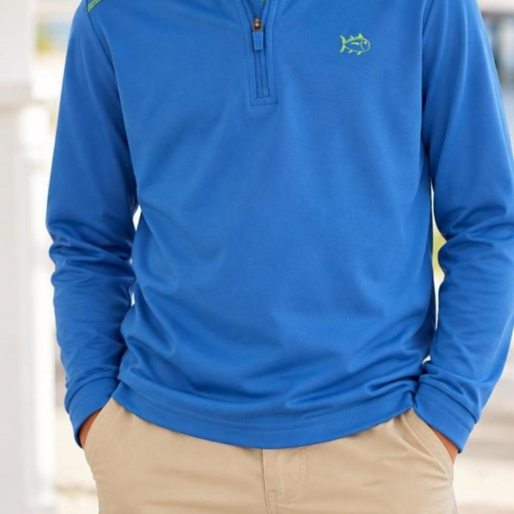 Southern Tide Boys Performance Quarter-Zip Pullover Blue Green — Size M 8/10